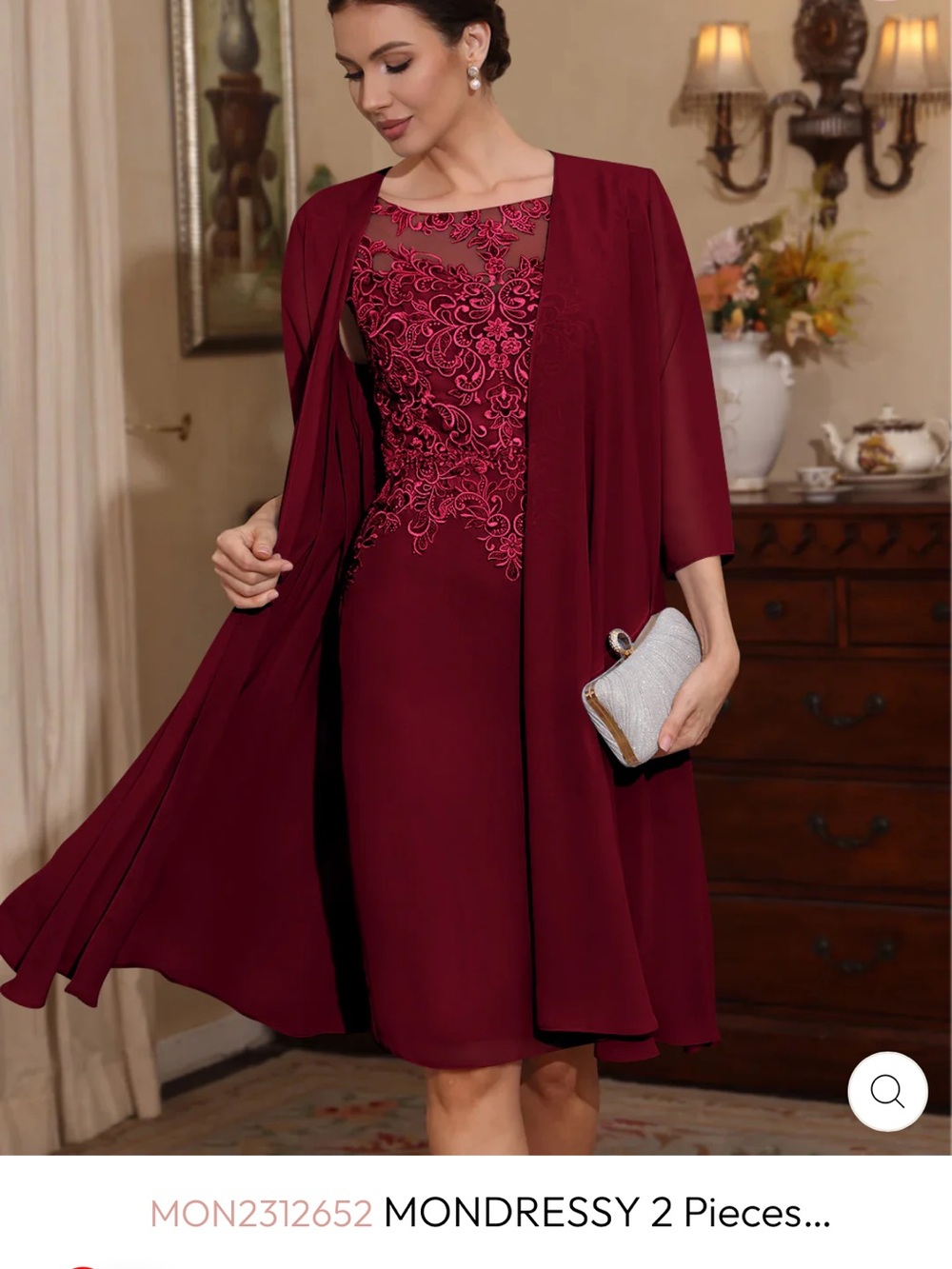 Burgundy Embroidered Cocktail Dress with Matching Cape